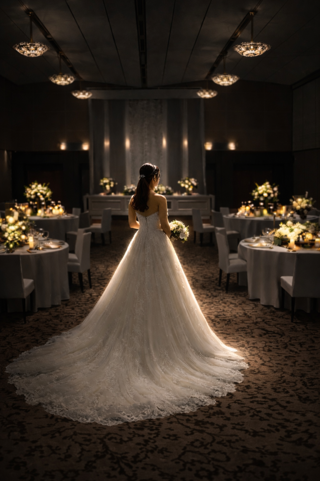 福岡のナイトウェディングでキャンドル演出が映えるフォレストテラス博多の披露宴会場